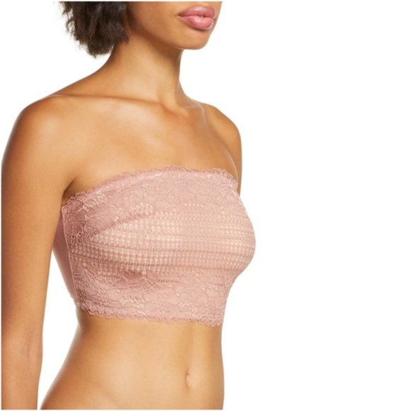 FREE PEOPLE Camila Bandeau Strapless Lace Bralette Blush Pink Nude Tan Bra XS - Picture 4 of 6